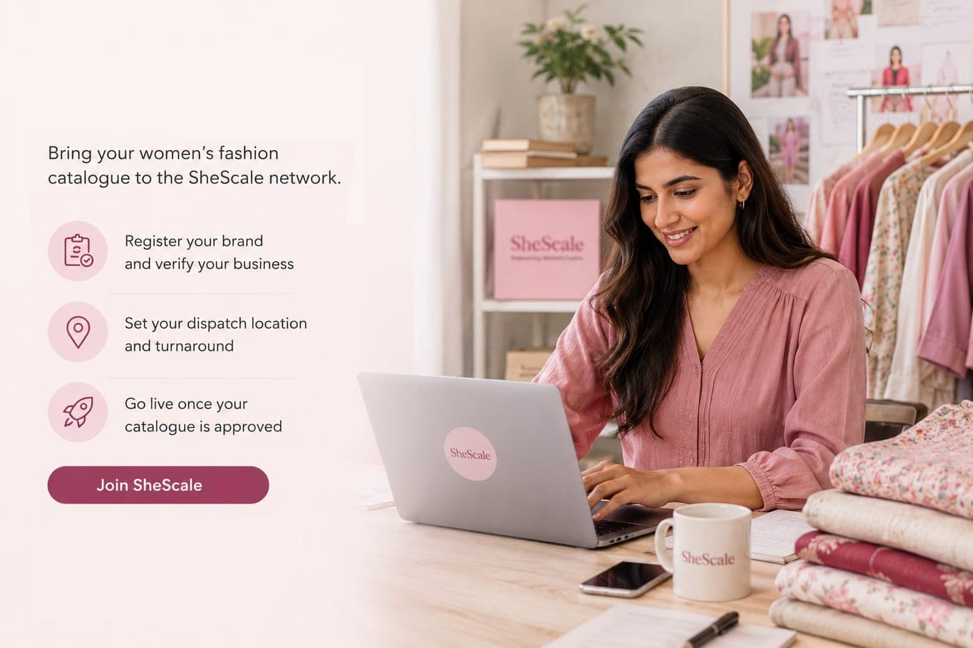 A fashion seller registering her brand and catalogue on SheScale